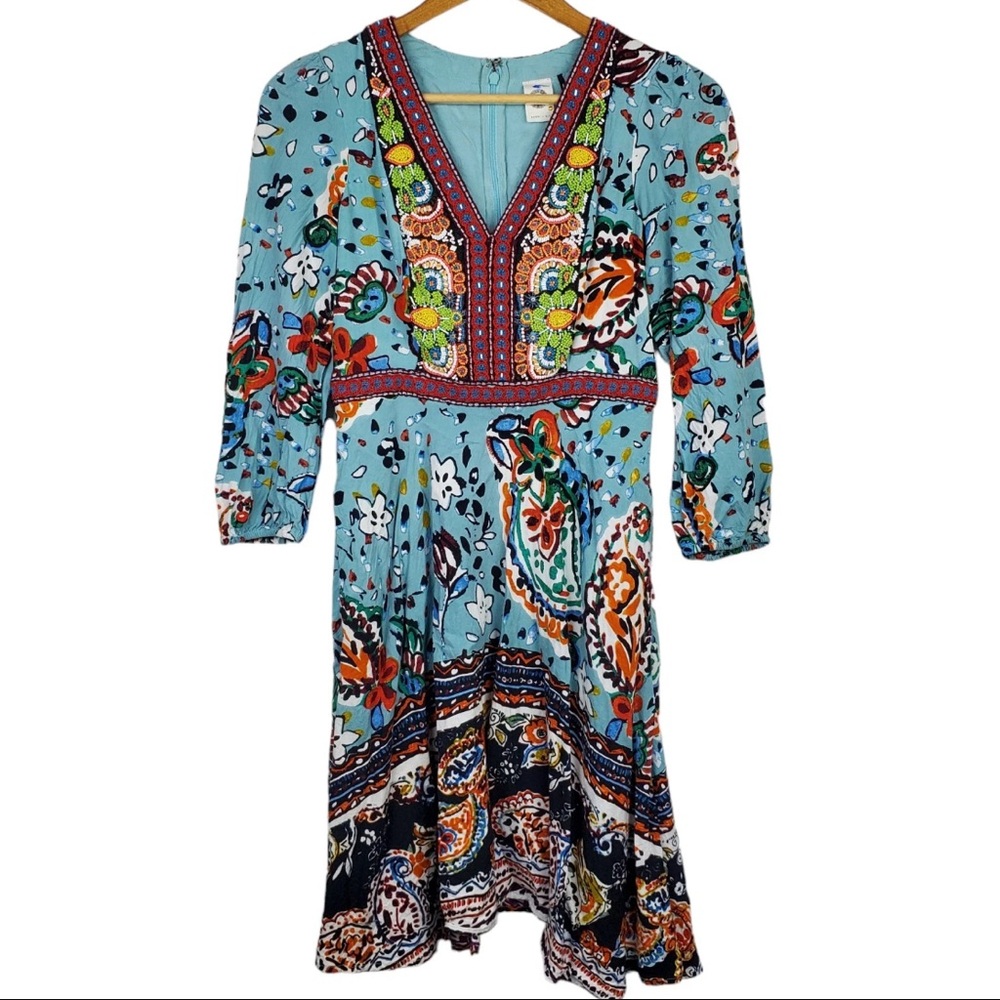 Anthropologie Bohemian Akemi + Kin Floral Embroidered Women Dress in 2 like new - Picture 2 of 9